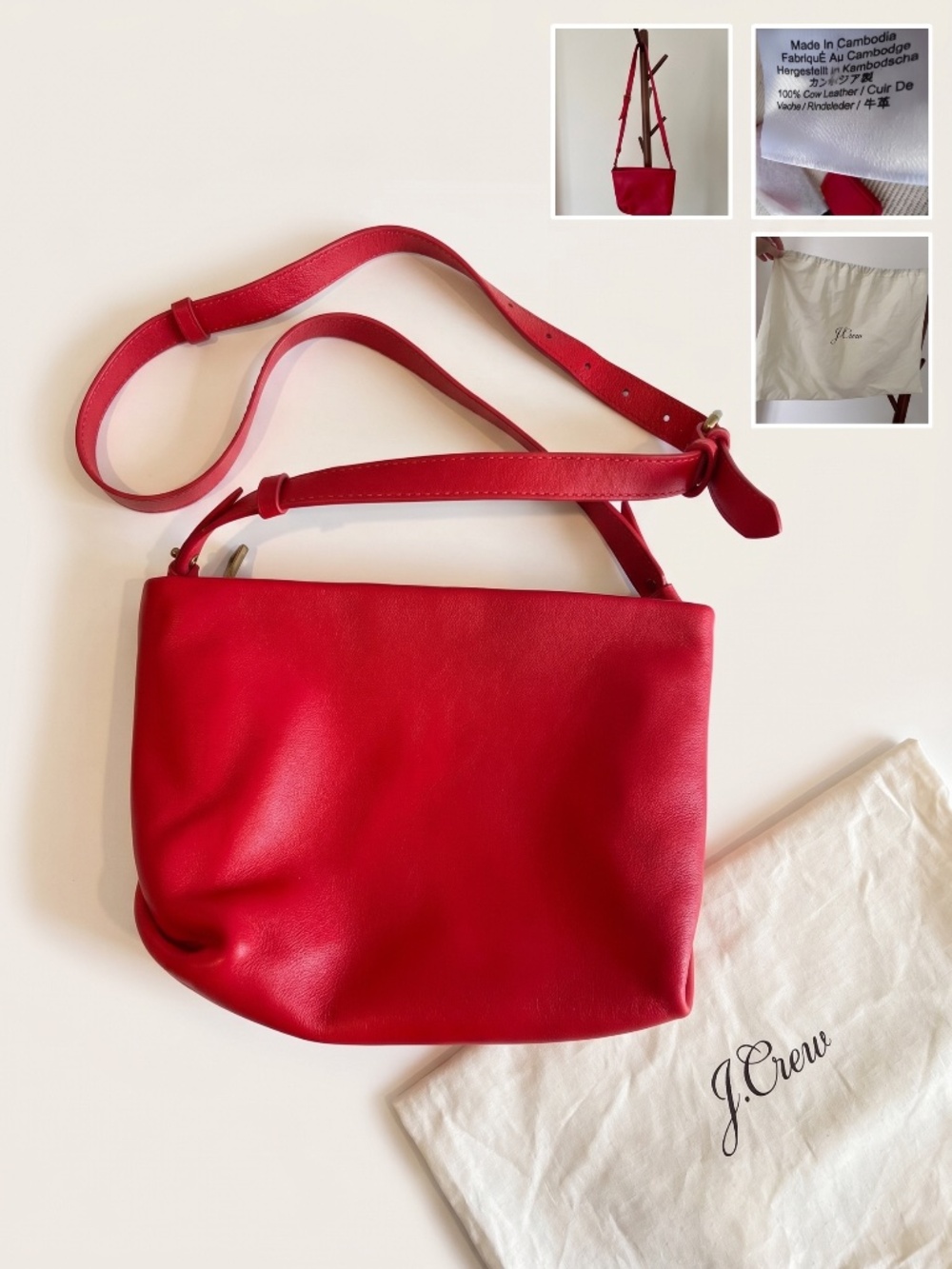 J Crew Red Leather Crossbody Shoulder Bag with Dust Bag